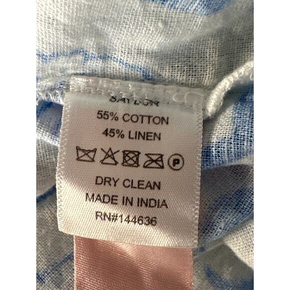 Saylor Svetlanna Top Shell Print Linen Blend Peasant Blouse Blue Off-White XS - Picture 7 of 8